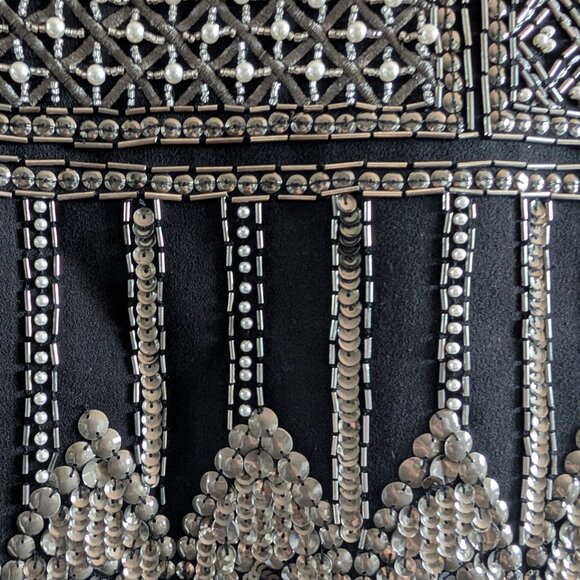Club Monaco Embellished Black Mini Skirt Size 12 Beaded Sequined Pearl Details - Picture 7 of 12